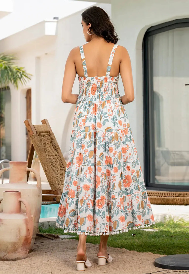 White Cotton Printed Gown
