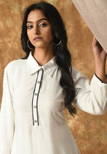 Load image into Gallery viewer, White Cotton Rayon Kurta Set With Pent
