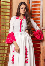 Load image into Gallery viewer, White Cotton Rayon Readymade Anarkali Suit
