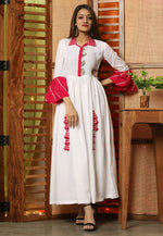 Load image into Gallery viewer, White Cotton Rayon Readymade Anarkali Suit
