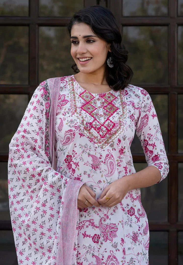 White Cotton Readymade Pakistani Suit