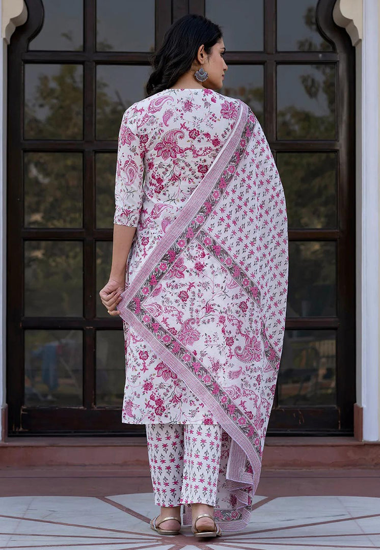 White Cotton Readymade Pakistani Suit