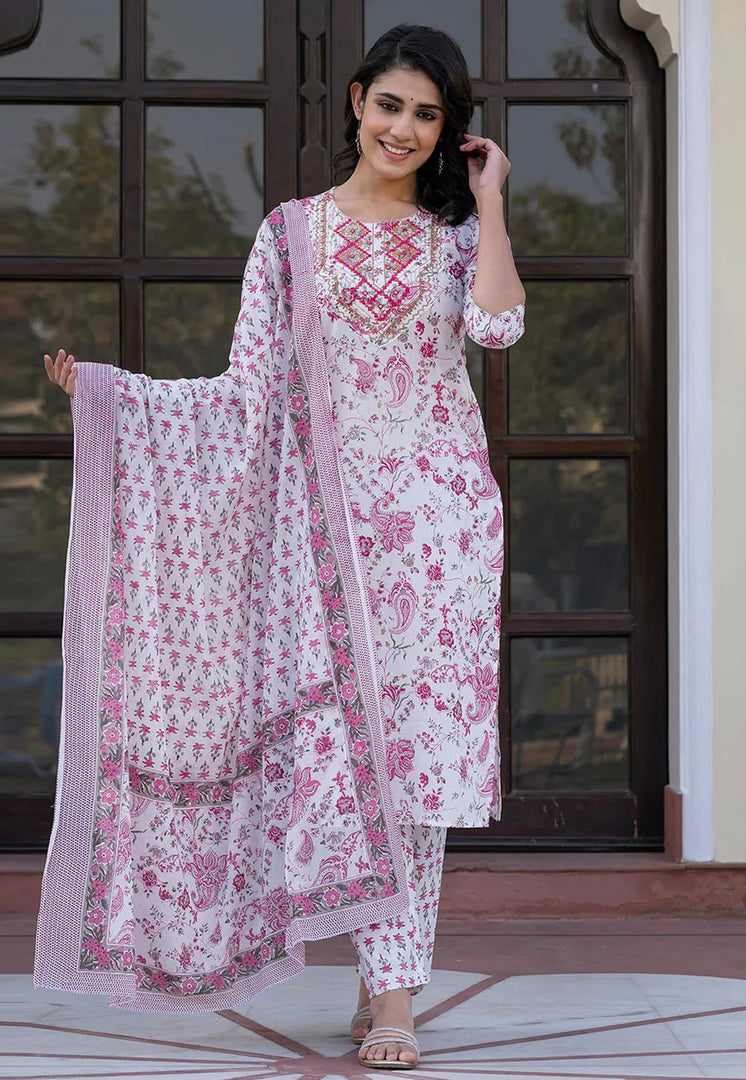 White Cotton Readymade Pakistani Suit