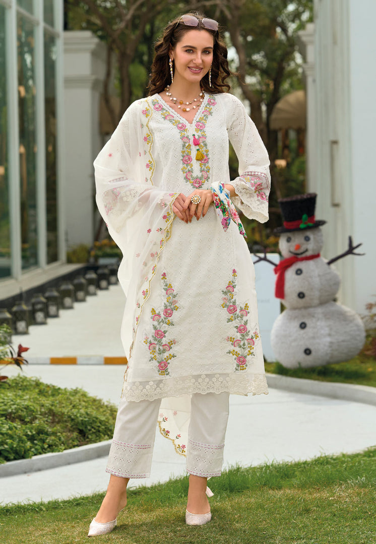 White Cotton Readymade Pant Style Suit