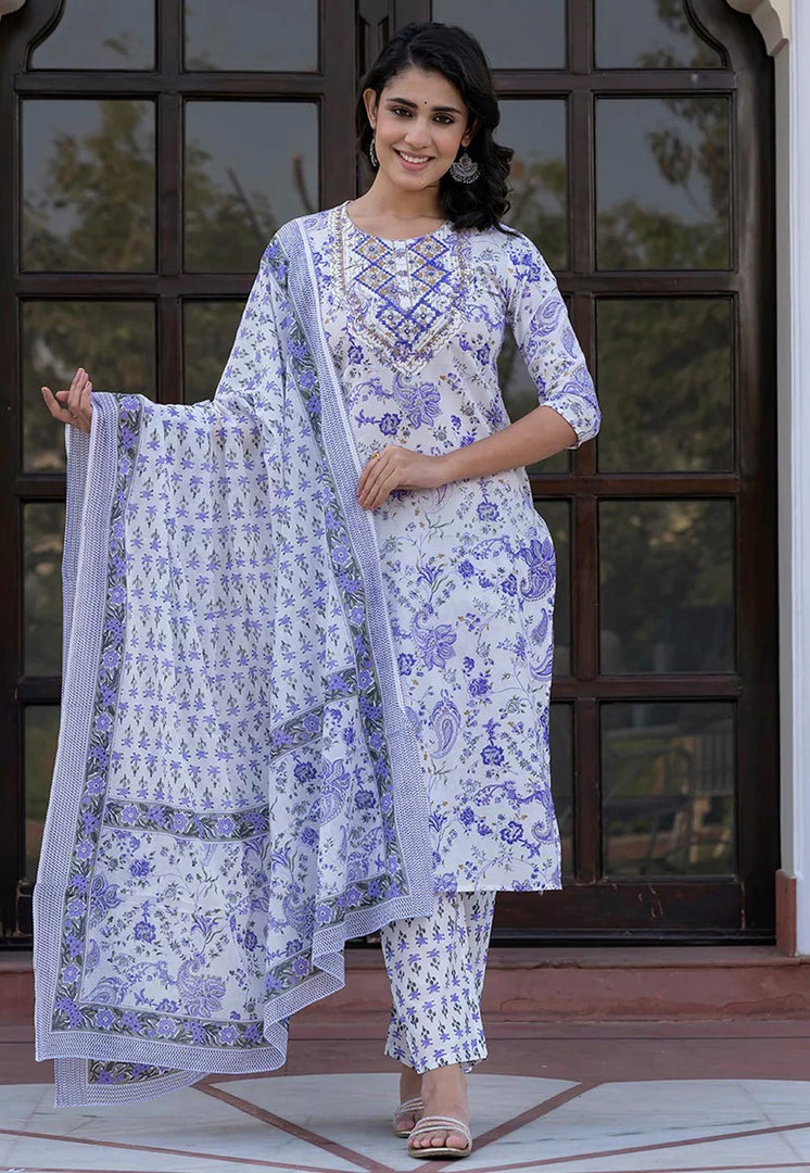 White Cotton Readymade Pant Style Suit