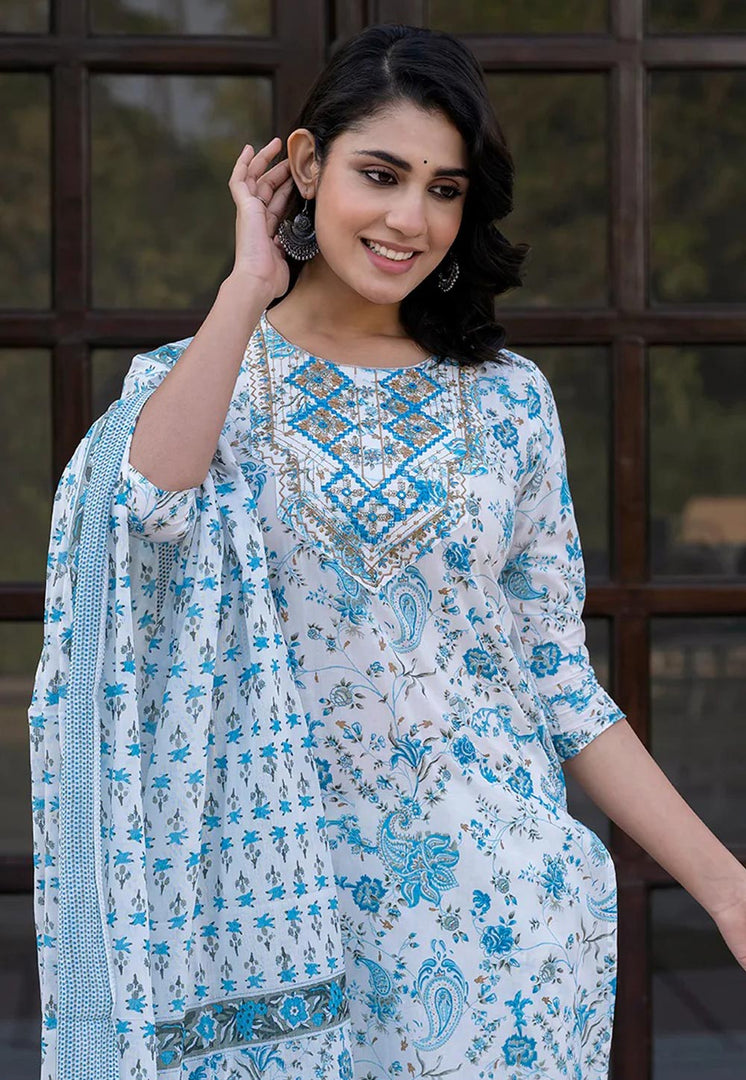 White Cotton Readymade Pant Style Suit