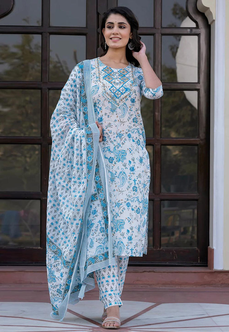 White Cotton Readymade Pant Style Suit