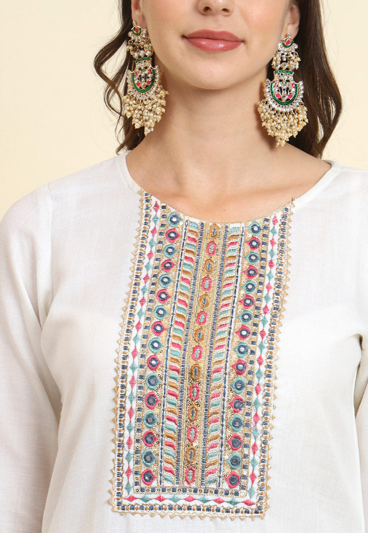 White Cotton Readymade Pant Style Suit