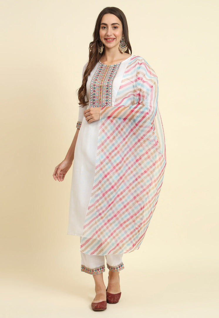 White Cotton Readymade Pant Style Suit