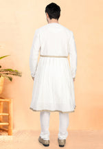 Load image into Gallery viewer, White Cotton Silk Peshwai Style Kurta Pajama
