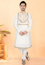 Load image into Gallery viewer, White Cotton Silk Peshwai Style Kurta Pajama
