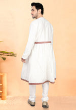 Load image into Gallery viewer, White Cotton Silk Peshwai Style Kurta Pajama
