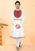 Load image into Gallery viewer, White Cotton Silk Peshwai Style Kurta Pajama
