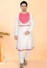 Load image into Gallery viewer, White Cotton Silk Peshwai Style Kurta Pajama
