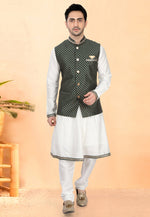 Load image into Gallery viewer, White Cotton Silk Peshwai Style Kurta Pajama With Jacket
