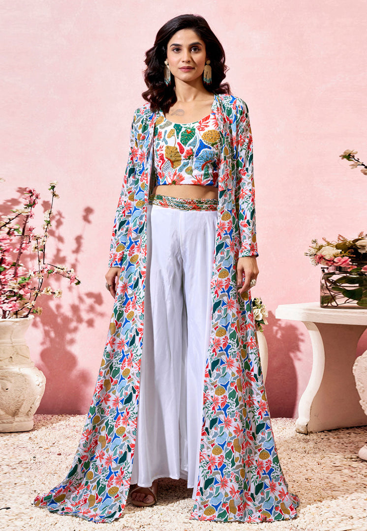 White Crepe Palazzo With Crop Top