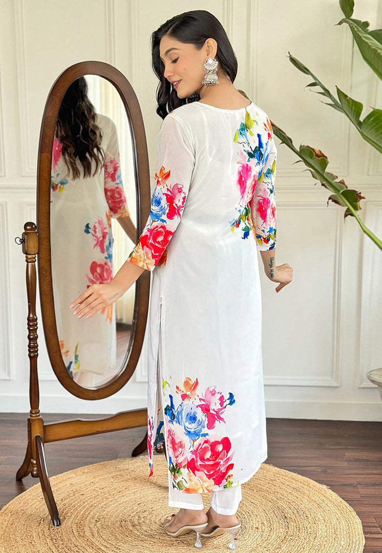 White Crepe Readymade Pant Style Suit