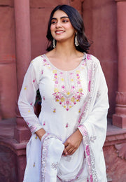 White Faux Georgette Readymade Gharara Suit