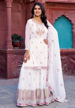 Load image into Gallery viewer, White Faux Georgette Readymade Gharara Suit
