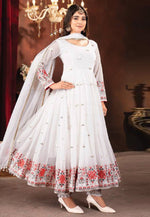Load image into Gallery viewer, White Faux Georgette Readymade Long Anarkali Suit

