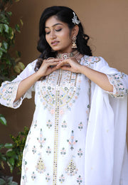 White Faux Georgette Readymade Pakistani Suit