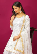 Load image into Gallery viewer, White Faux Georgette Readymade Sharara Suit
