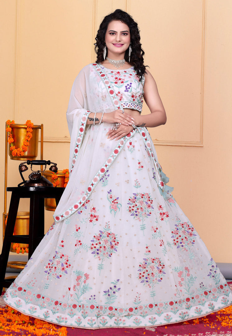 White Georgette A Line Lehenga Choli
