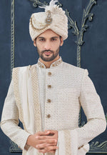 Load image into Gallery viewer, White Georgette Achkan Style Sherwani
