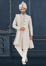 Load image into Gallery viewer, White Georgette Achkan Style Sherwani
