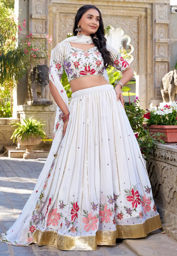 White Georgette Circular Lehenga Choli