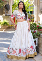 Load image into Gallery viewer, White Georgette Circular Lehenga Choli
