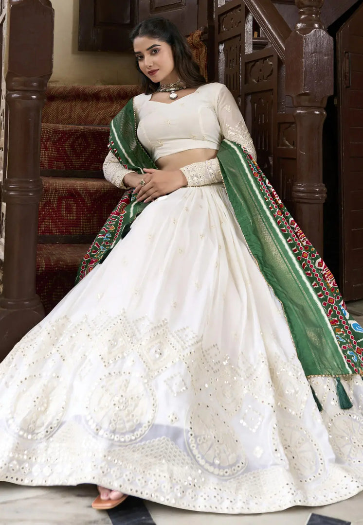 White Georgette Circular Lehenga Choli