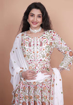 Load image into Gallery viewer, White Georgette Embroidered Long Anarkali Suit
