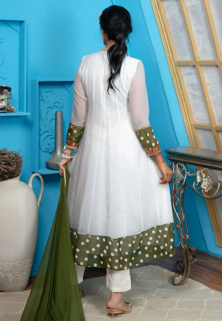 White Georgette Readymade Anarkali Suit