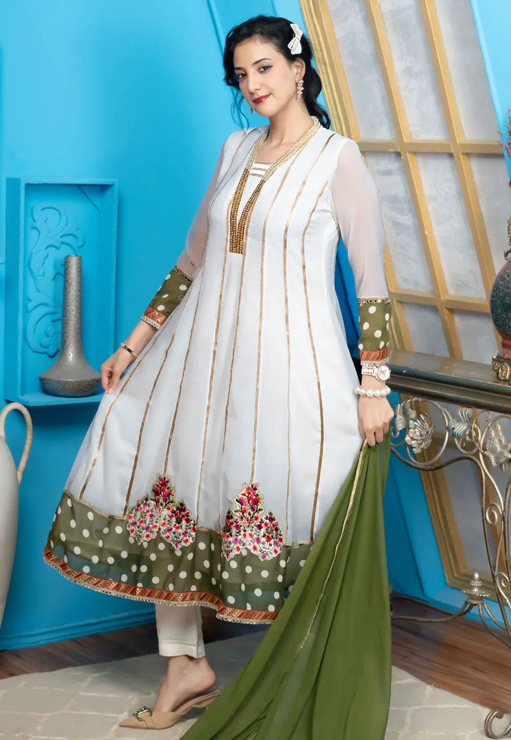 White Georgette Readymade Anarkali Suit