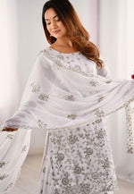 Load image into Gallery viewer, White Georgette Readymade Sharara Suit
