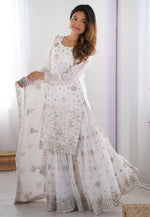 Load image into Gallery viewer, White Georgette Readymade Sharara Suit

