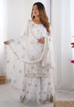 Load image into Gallery viewer, White Georgette Readymade Sharara Suit
