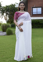 Load image into Gallery viewer, White Georgette Saree With Blouse
