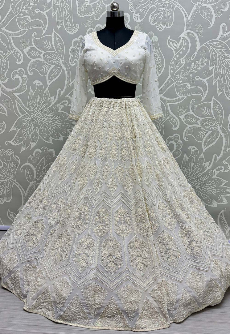 White Georgette Wedding Lehenga Choli