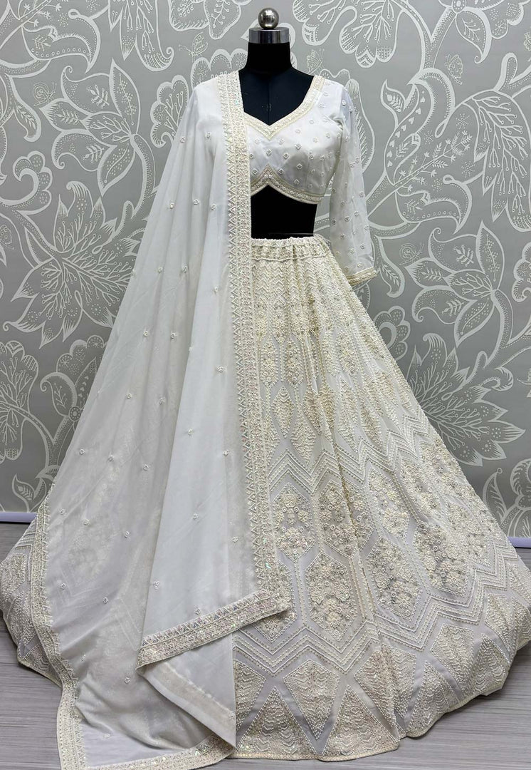 White Georgette Wedding Lehenga Choli