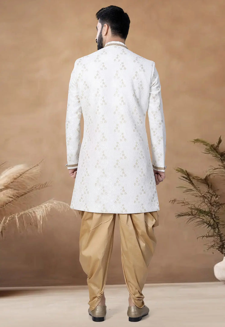 White Jacquard Indo Western Suit