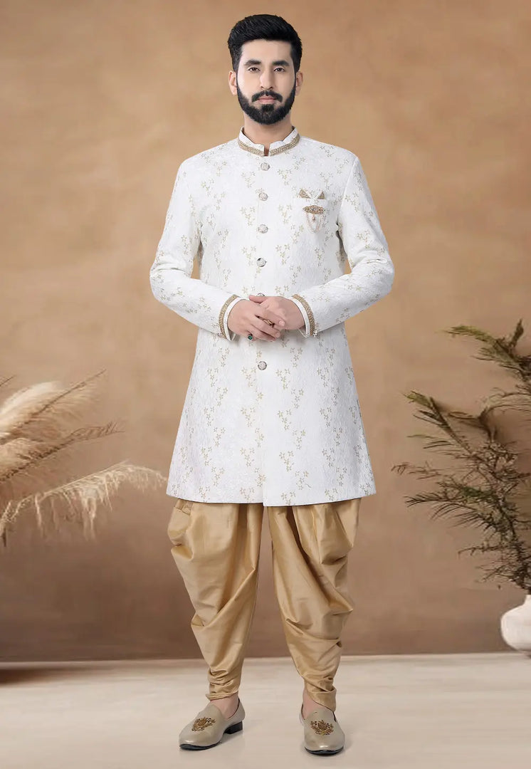 White Jacquard Indo Western Suit