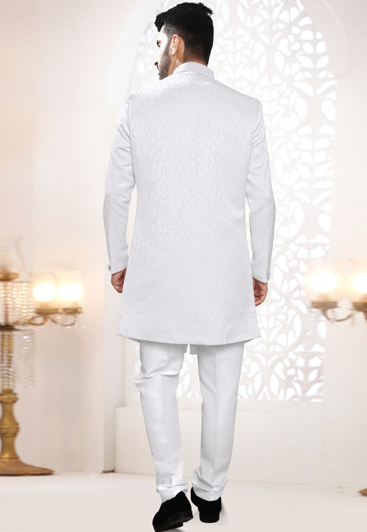 White Jacquard Indo Western Suit