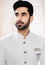 Load image into Gallery viewer, White Jacquard Indo Western Suit
