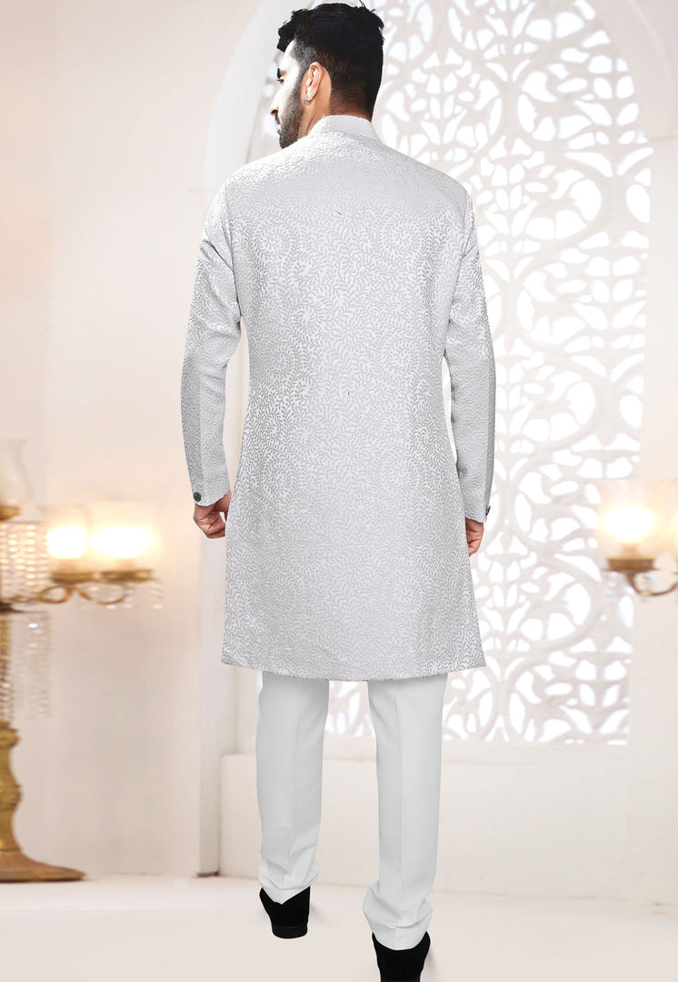 White Jacquard Indo Western Suit