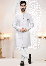 Load image into Gallery viewer, White Jacquard Indo Western Suit

