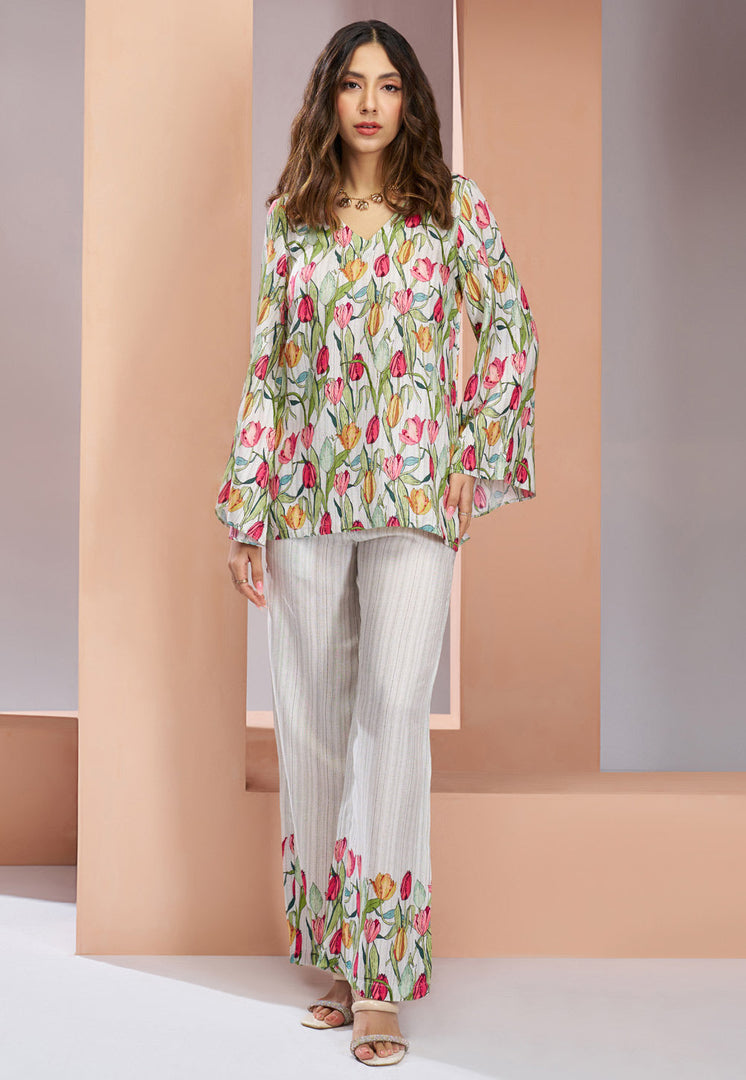 White Muslin Printed Co-Ords Set