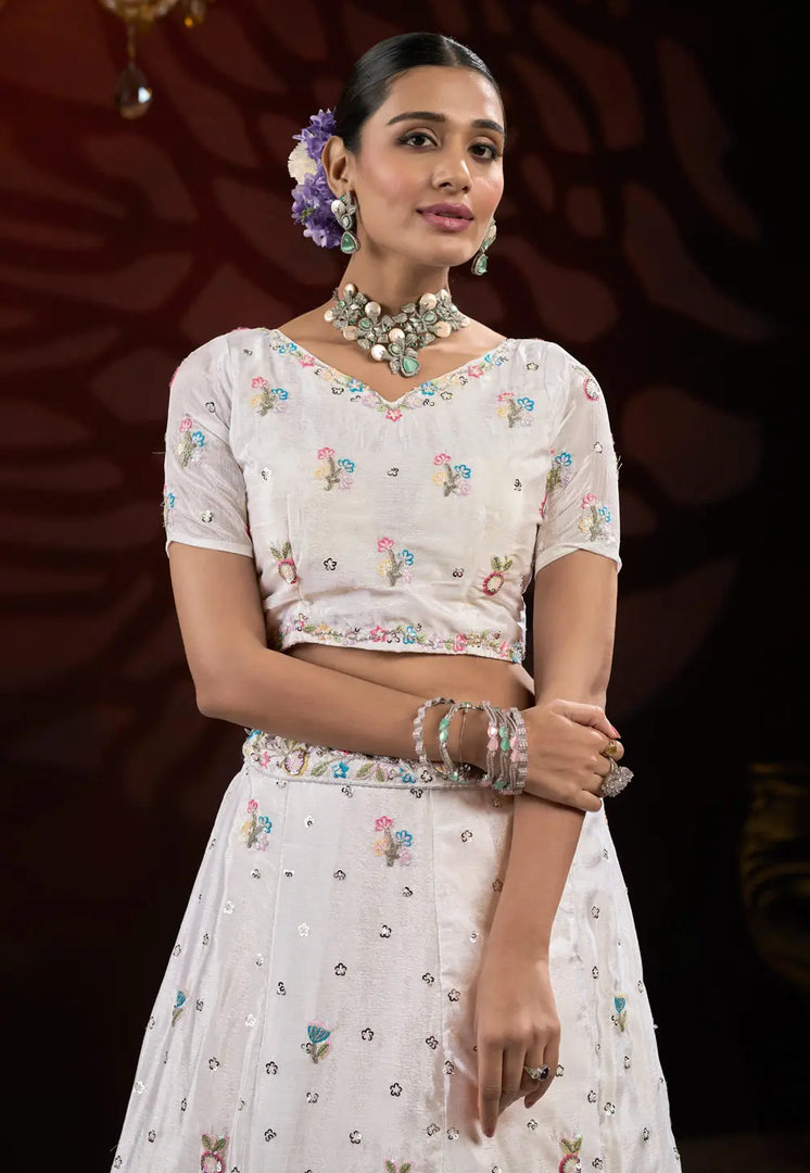 White Net A Line Lehenga Choli