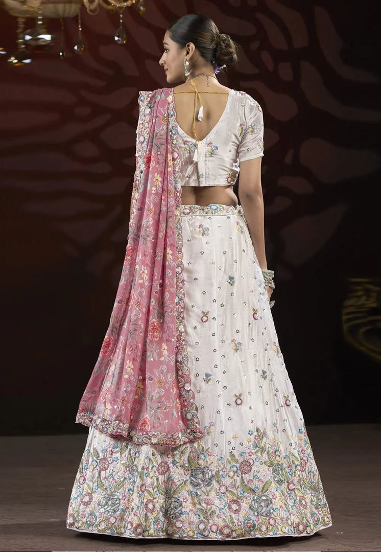 White Net A Line Lehenga Choli